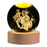 QIANCHANG 3D Laser Etched Aries Crystal Ball with LED Light Stand, Constellation Decor Glass Sphere Lamp, Zodiac Astrology Birthday Gifts for Women Kids