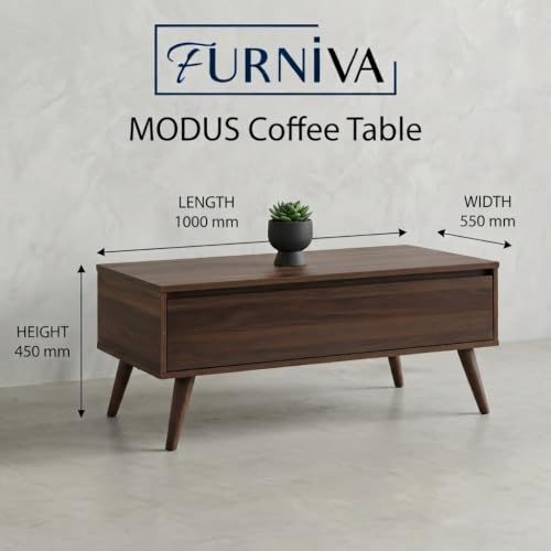 Image of Modus Engineered Wood Coffee Table with Hidden Storage Drawer | Modern Center Table for Living Room | Minimalist Tea Table with Spacious Storage | Dark Walnut Finish