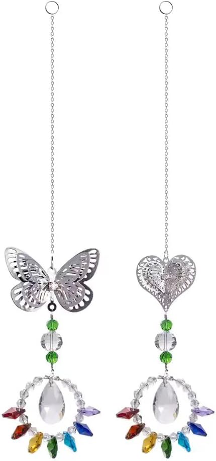 3D Butterfly & Heart Chakra Crystal Pendants – Hanging Suncatchers for Home, Office, Garden, Car, and Window Decor