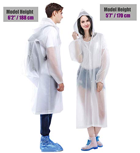 Image of Reusable Raincoats for Adults, 2 Pcs Rain Ponchos Emergency for Women Men with Hood and Drawstring