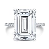 6-10CT Emerald Cut Moissanite Engagement Ring for Women Big Solitaire Hidden-Halo Handmade Wedding Ring, Promise Gifts for Her (10 CT)