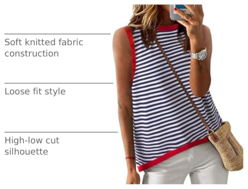Image of Dokotoo Womens Summer Tops 2026 Casual Striped Color Block High Neck Tank Top Loose Knit High Low Sleeveless Shirts Blouses