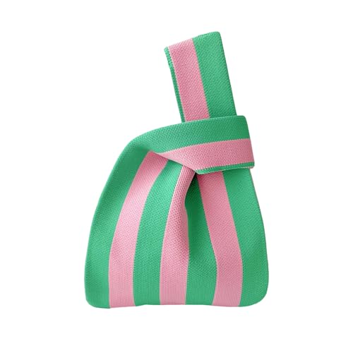 Anopo Bolso de Mano de Nudo para Mujer Pequeños Bolsos de Ganchillo Estética Linda Flor Bolso Nudo Muñeca Bolso de Noche Moda Bolso de Mano Striped2 Rosa Verde