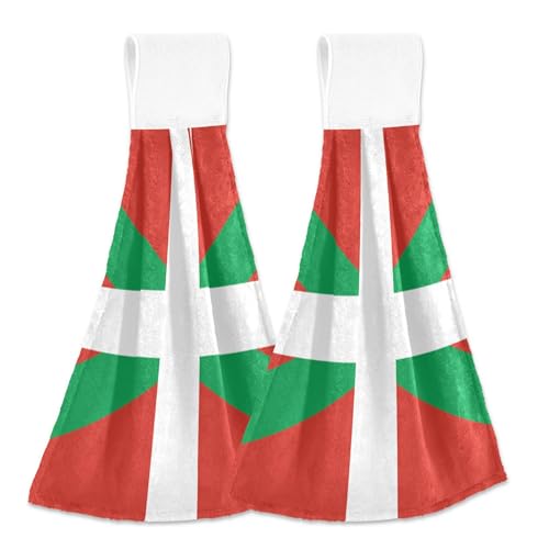Lot de 2 torchons de cuisine avec boucle de suspension - Doux et absorbants - Motif drapeau du pays basque - 45,7 x 35,6 cm