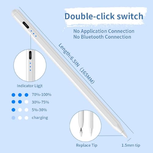 Image of Stylus Pen for Touch Screens, Capacitive Pencil for iPad, Android Tablets & Smartphones, High Precision Smooth Writing Drawing Pen for, Tablet (1Pc,White (Palm Rejection Not Supported)