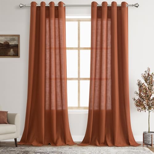 Linen Sheer Curtains 120 inches Long 2 Panels Set Grommet
