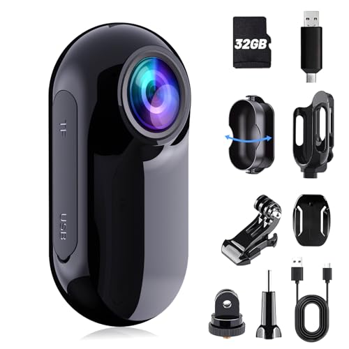 HOFAOUG Mini Body Camera Thumb Size Mini Action Camera Built in 32GB Storage Bodycam Body Cam for Cycling Travel Outdoor Adventures (Black)