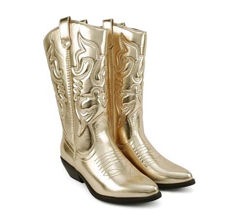 Soda “Rodeo” ~ Women's Knee High Western Cowboy Boots with Stitched Detailing, Pointed Toe, and Low Block Heel4