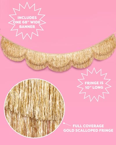 Image of xo, Fetti Gold Scalloped Layered Fringe Banner - 5 Ft. | Bachelorette Party Decorations, Birthday Party Decor, HBD Decor, Photo Booth Banner Backdrop