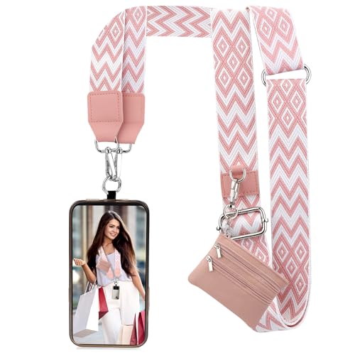 Image of XANGNIER Clip and Go Strap for Phone with Wallet Crossbody, Phone Strap with Zippered Wallet, Adjustable Anti Theft Cellphone Lanyard for Women, Cellphone Chain Accessories,Multicolor 18