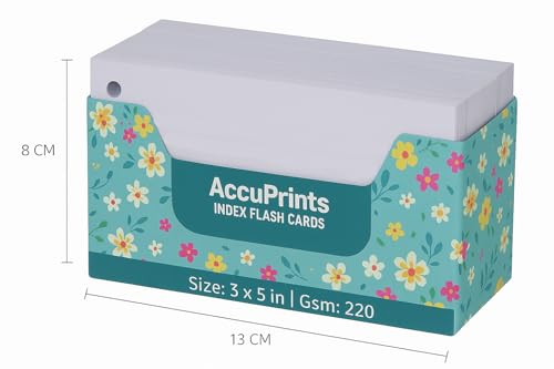 Image of AccuPrints Unruled Index Flash Card - 3x5 inch, White, 200 Cards, 220 GSM - with Free Binder Rings for Short Notes, Cue Cards, Exam, Interview Preparation (3x5 inch Plain - 200 Sheets)