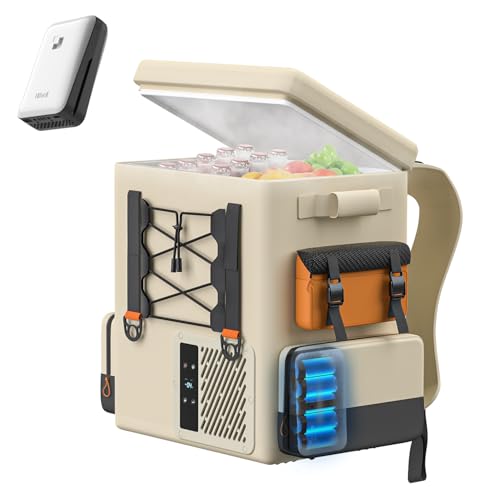 Image of LiTHELi Electric Camping Cooler, Battery Powered Refrigerator, 21QT /20L Portable Fridge (-4-68℉) Compressor Cooler for Camping, Road Trips, RV, beach, Beige, with 1 Battery