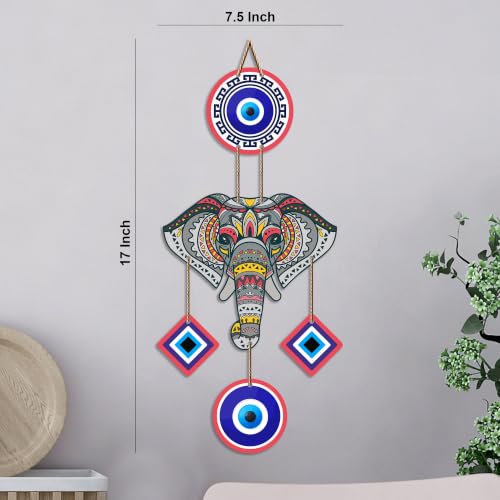 Image of Artvibes Mandala Elephant Evil Eye Wall Hanging for Home Entrance | Nazar Battu MDF Wall Decor | Vastu Inspired Decorative Art for Living Room | Office & Main Door | Housewarming Gift (WH 8551N)