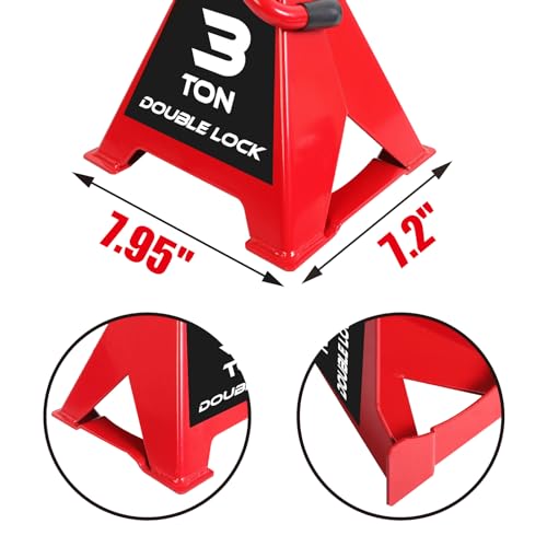 Image of Big RED Torin 3 Ton Steel Heavy Duty Jack Stands: Double Locking Pins - Red, 1 Pair (2 Pack)