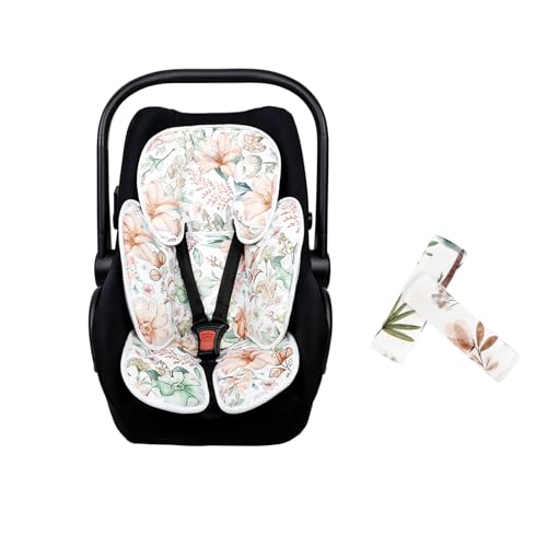 Image of CARUILI Infant Car Seat Strap Covers & Insert Pillow, Double-Sided Use, Baby Car Seat Head & Neck Support Carseat Strap Pads for Babies Girls Boys