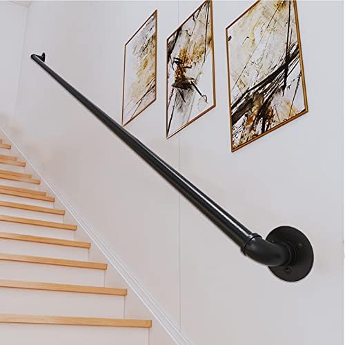 Black Metal Stair Banister Bracket Kit | 1m-6m Adjustable Railing for Indoor & Outdoor Steps | Safe Support Rod & Outdoor Grab Rail, 290cm
