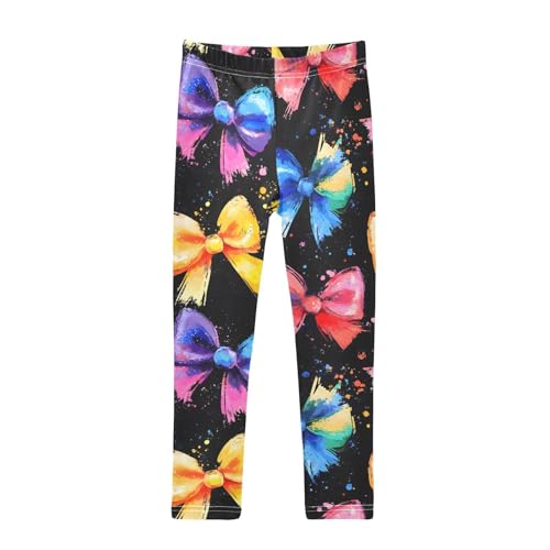 Colorful Bow Painting Girls Leggings Ultra Soft Compression Yoga Gym Pants for Kids 4-10T