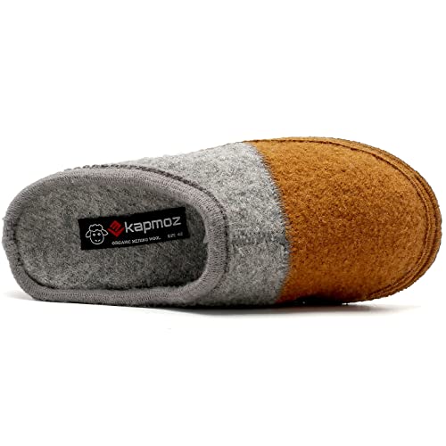 Image of LE KAPMOZ Men's Boiled Wool House Slippers Breathable Winter Warm Slip on Mules Indoor /Outdoor Slipper for Women Two Tone Cap Toe Clog