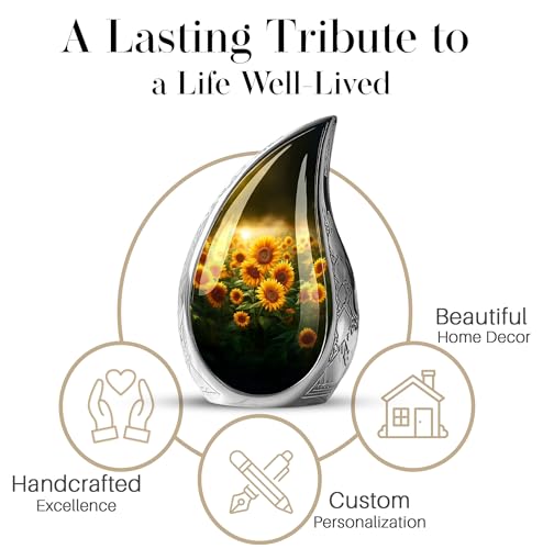 Image of Teardrop Sunflower Urn for Ashes for Women - Funeral Urns for Adult Ashes Women - Yellow Sunflower Urn for Human Adult Male and Female - Large Cremation Urns for Male 10inch