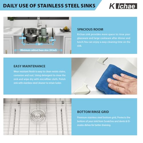 Image of Kichae 25 Drop In Kitchen Sink with Faucet Combo - Stainless Steel Sinks 25 x 22 Inch Topmount Overmount Single Bowl Handmade Basin with Accessories