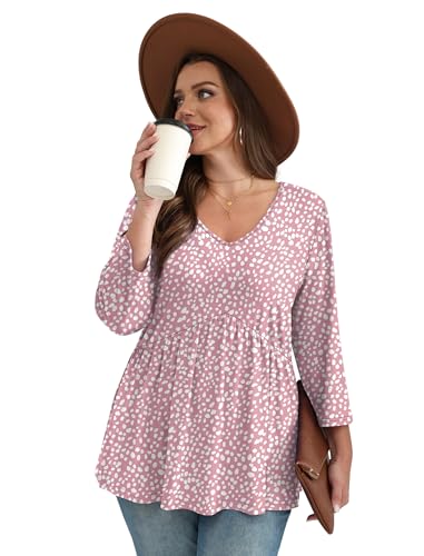 Image of OFEEFAN 3 /4 Length Sleeve Womens Tops 2026 Blouses for Women Dressy Casual Fashion Clothing V Neck Babydoll Tops Fall Outfits