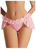 OYOANGLE Women's Lingerie Lace Ruffle Panties Bowknot Mid Waist Thongs Underwear Light Pink Small