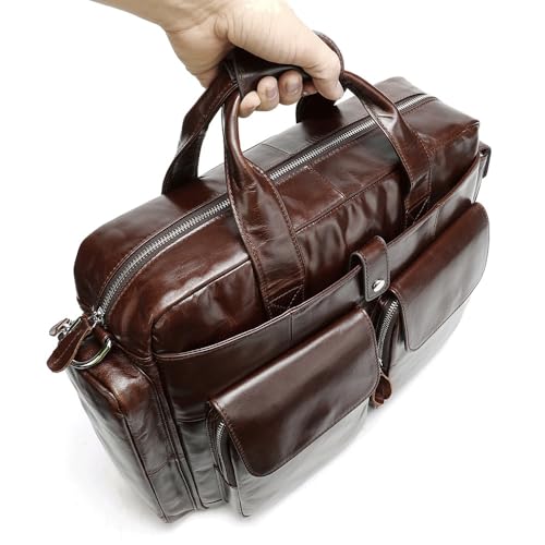 Men's Business Handbag Large Capacity Business Briefcase Wear-resistant Oil Wax Leather Satchel2