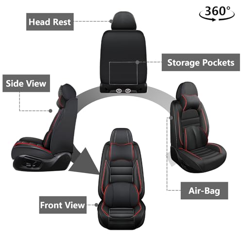 Image of Car Seat Covers for Ford F-150 F-250 F-350 XL XLT STX Lariat King Ranch Platinum Raptor Seat Covers 2007-2026, Waterproof Seat Protectors(Luxury 2 Seats /Black&Red)