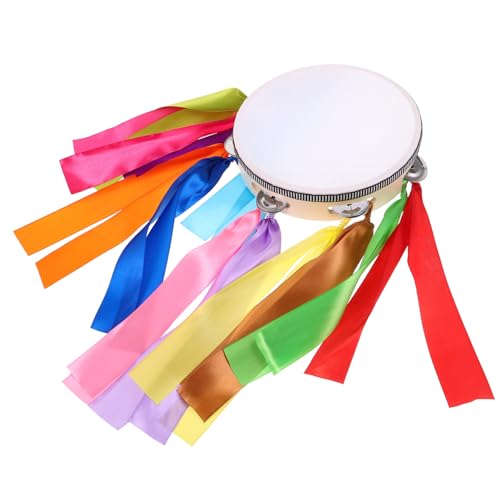 Holibanna Hand Drum with Bells Ribbons Sturdy Design for Sports Events Dance Performances and Party Cheering Props Tambourine for Stage Use