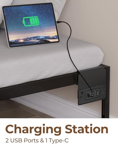 image for Rolanstar Bed Frame with USB Charging Station, Full Bed Frame with LED