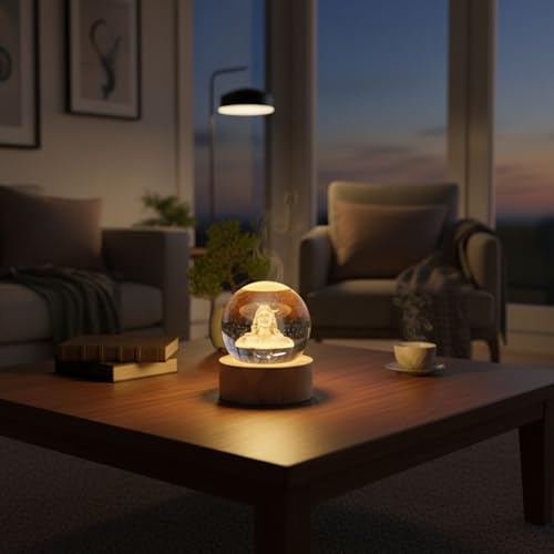 Image of 3D Adiyogi Crystal Ball LED Night Lamp, Lord Shiva Design with Wooden Base, Spiritual Table Lamp for Home Temple, Gift for Devotees (Adiyogi)