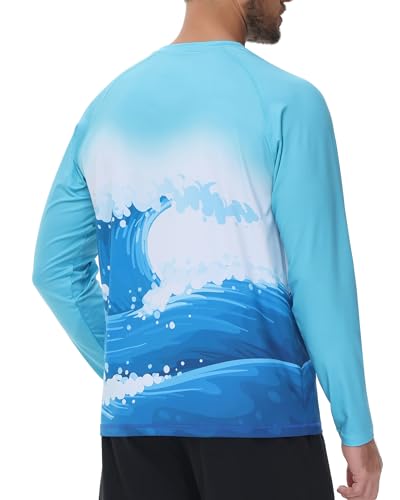 Satankud Men's UPF50+ Rash Guard Swim Shirts Short/Long Sleeve Sun Protection Hawaiian Shirt Beach Water Swimwear Loose Fit4