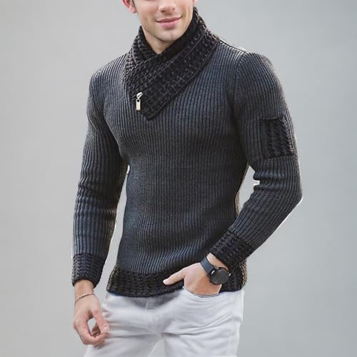 Mens Turtleneck Zipper Sweater Scarf Collar Knitted Ribbed Pullover Trendy Comfort Slim Fit Long Sleeve Sweater Tops2