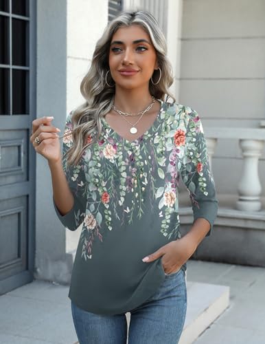 Image of Zeagoo Womens Blouse Casual 3 /4 Length Sleeve V Neck Basic T-Shirts Spring Summer Cute Tunic Tops Business Work Tees