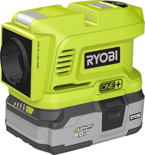 RYOBI - Transformateur Électrique 18V One+ RY18BI150A-0 – Prise 230V + USB, Puissance 150W pour Recharge Appareils Électriques - Nomade – Batterie Non...