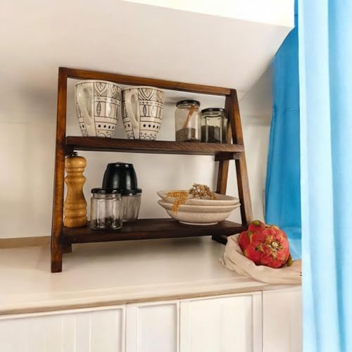 Image of MISAN Solid Wood Kitche n Rack /Wooden Kitche n Counter Top Organizer | 2-Tier Stylish Kitche n Storage Shelf /Multipurpose Wooden Storage Organizer, Spice & Container Rack Freestanding