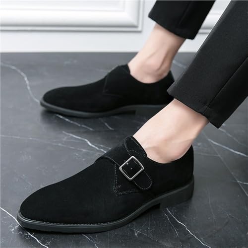 British Style Suede Leather Monk Shoes Metal Hasp Slip On Pointed Toe Moccasins Fashion Wear Resistant Loafers2