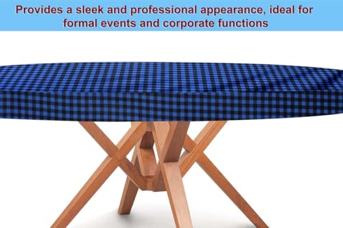 Image of The Furnishing Tree Round Elastic Fitted Dining Table Cover WxL 54x54 Inches Checkered Pattern Blue