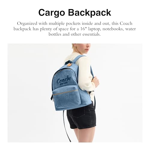 Coach Women's Cargo Backpack in Leather and Denim, B4/Indigo, One Size2