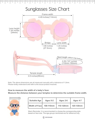 Image of COCOSAND Toddler Sunglasses with Strap Polarized Lens Retro Flexible Flower Frame for Baby Kids Boys Girls Age 3-24 Months