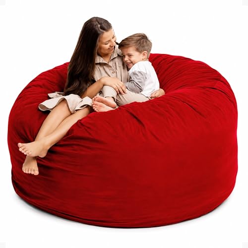 Image of ULTIMATE SACK 6000 6-Foot Bean Bag Chair, Red Suede Cover - Oversized Foam Lounger, Floor Seat, Small Sofa, or Couch Bed for Living Area, Gaming Room, or Reading Lounge