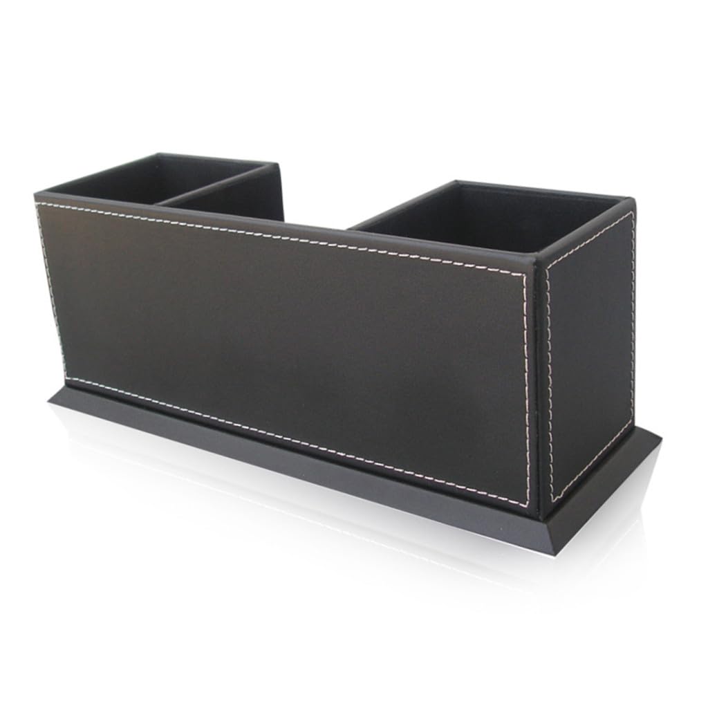 Angoily 3 Stück Multifunktionaler Leder Stiftehalter mit Fächern Eleganter Schreibtisch Organizer für Schreibwaren Handy Fernbedienungen und Schwarz