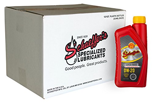 Schaeffer Manufacturing Co. 9005-012 Supreme 9000 Full Synthetic Gasoline Engine Oil 0W-20, 1-Quart Bottle (Pack of 12)
