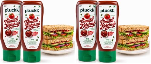 Image of Pluckk Tomato Ketchup - Pack of 4 (350g Each) | Sugar Free Ketchup | Sweet & Spicy made with jaggery | No Added Chemicals & Preservatives | 100% Real Taste | Tasty, Healthy & Ideal for All Age Groups
