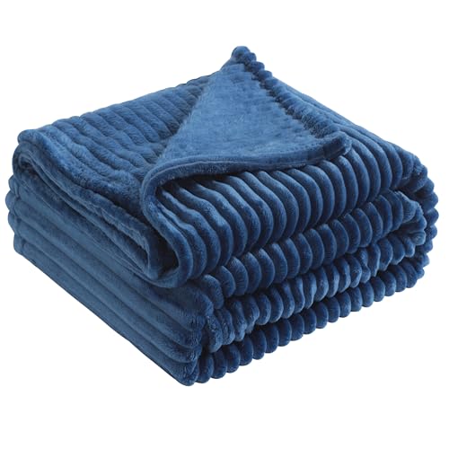 Flannel Fuzzy Toddler Blanket 30x40 Inches, Soft Plush Baby Blanket with Striped Design, Lightweight Warm and Cozy for Crib, Stroller, Nursery, Navy...