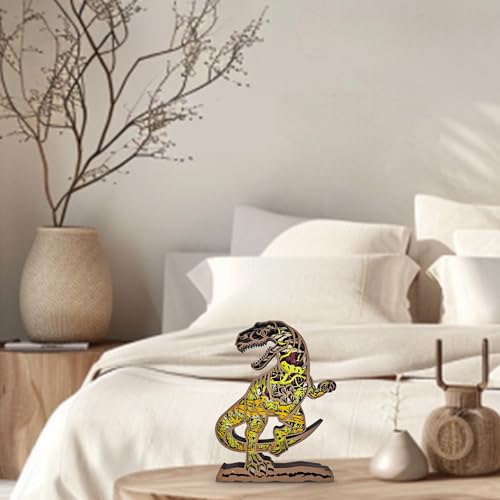 Image of 3D Wooden Velociraptor Decor - Multi-Layer Carved Dinosaur Wall Art & Tabletop Ornament, Prehistoric Animal Figurine for Boys Bedroom, Office, Unique Forest Decor Gifts for Dinosaur Lovers