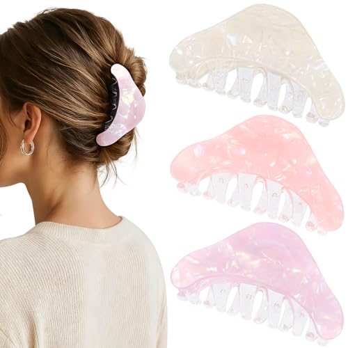 3PCS Hair Claw Clips for Women Girls - Cute Medium Triangle Clips in Y2K Vintage, Trendy Durable Sparkling Hair Accessories for Updos Buns Gifts