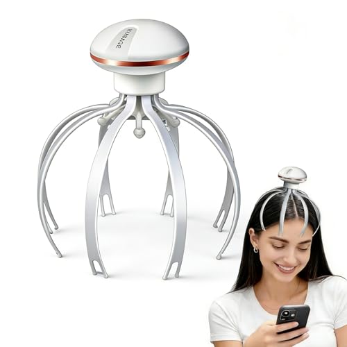 Octopus Head Scalp Massager Electric 8-Finger Flexible Nodes with 3 Vibration Speeds - Deep Tissue Massage Tool for Stress Relief Headache Relaxation & Hair Growth