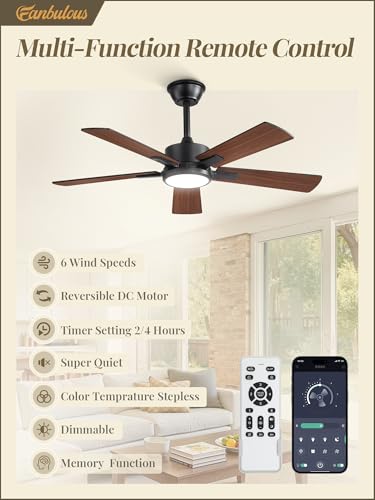 Image of Fanbulous 42 Inch Ceiling Fans with Lights and Remote, Stepless Color Temperature Change & Dimmable 20W LED Ceiling Fan, 6 Speeds Reversible Quiet DC Motor for Bedroom, Living Room, Apartment,Black