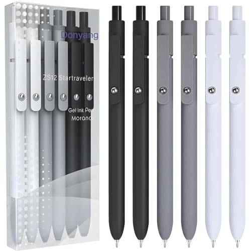Gel Pens, 6PCS Black Ink Fine Point Pens With Smooth Writing, School Office Supplies, Anniversary Birthday Gifts for Men Women, Quick Dry Pen For Journaling, Nurse Aesthetic Pen (Black Gray White)